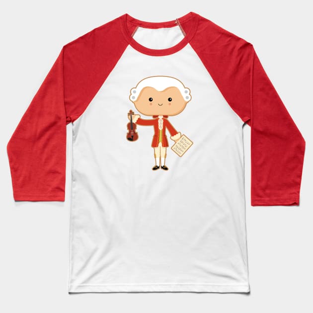 Wolfgang Amadeus Mozart Baseball T-Shirt by sombrasblancas